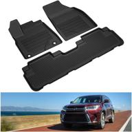 🚗 toyota highlander accessories: kiwi master all weather floor mats, 2014-2019, front & rear, 2 row seat tpe slush liner, black pt908-48165-02 logo