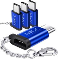 4-пакет алюминиевый адаптер usb типа c jsaux с брелоком - адаптер micro usb (женский) к usb c для быстрой зарядки samsung galaxy s10 s9 s8 plus note 9 8, lg v30 g5 g6, moto z z2 и другие (синий) логотип