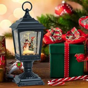 img 2 attached to 🎅 DRomance Christmas Snow Globe Lantern with Music, Timer, Battery & USB Power - Snowman LED Light up Glitter Water Spinning Decoration (USB Included)