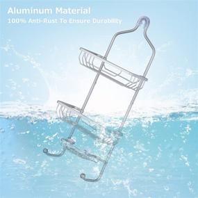 img 2 attached to 🛁 Maxdoux Aluminum Hanging Shower Caddy with Soap Basket, 2 Hooks – Extra Wide Rustproof Bathroom Storage Rack Over Shower Head for Shampoo, Conditioner – Gray