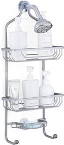 img 4 attached to 🛁 Maxdoux Aluminum Hanging Shower Caddy with Soap Basket, 2 Hooks – Extra Wide Rustproof Bathroom Storage Rack Over Shower Head for Shampoo, Conditioner – Gray