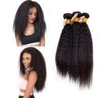 💇 kinky straight hair 3 bunches (16 18 20): real human hair extensions - unprocessed brazilian virgin hair - natural color logo