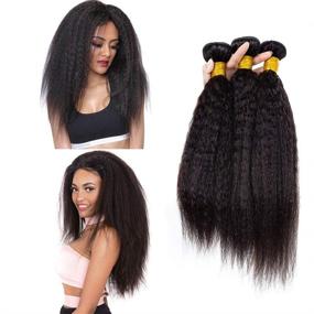 img 4 attached to 💇 Kinky Straight Hair 3 Bunches (16 18 20): Real Human Hair Extensions - Unprocessed Brazilian Virgin Hair - Natural Color