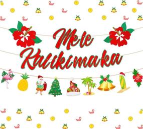 img 4 attached to 🌺 Баннер Mele Kalikimaka: сверкающие красные цветы гибискуса для гавайских рождественских украшений - 2 штуки.