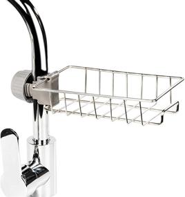 img 4 attached to 🧽 Sponge Holder with Stainless Steel Faucet Storage Rack - Adhesive Sink Caddy Organizer for Brush, Towel. Shower Soap Dish for Bathroom and Kitchen Hanging Storage Accessories