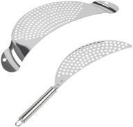 🍝 efficient 2-piece stainless steel crescent pot strainer set – ideal for noodles, fruit, pasta, beans, and veggies – up to 10 inches – easy to use with recessed hand grips logo