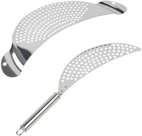 img 4 attached to 🍝 Efficient 2-Piece Stainless Steel Crescent Pot Strainer Set – Ideal for Noodles, Fruit, Pasta, Beans, and Veggies – Up to 10 Inches – Easy to Use with Recessed Hand Grips