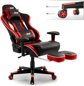 img 1 attached to 🎮 IWMH Gaming Chair: High-Back Racing Swivel Chair with Footrest, Headrest, and Lumbar Support - Red