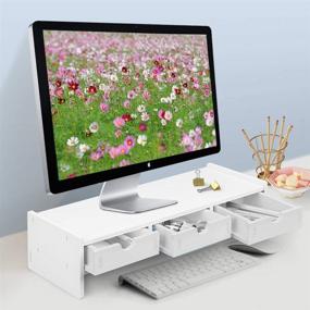 img 3 attached to 🖥️ White Monitor Stand Riser with 3 Organizer Drawers - Computer Laptop Riser Shelf (19.5"L x 7.5"W x 4.7"H)