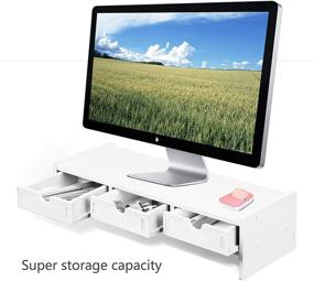 img 2 attached to 🖥️ White Monitor Stand Riser with 3 Organizer Drawers - Computer Laptop Riser Shelf (19.5"L x 7.5"W x 4.7"H)