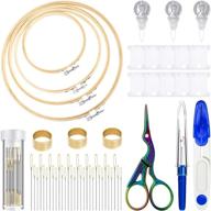 cross stitch tool embroidery starter kit - 53-piece set with bamboo circle cross stitch hoop ring, vintage sewing scissors, needle-threading tools, thimbles, floss bobbins, seam ripper, and embroidery supplies logo