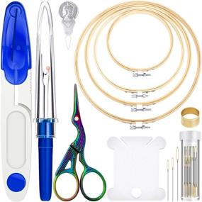 img 3 attached to Cross Stitch Tool Embroidery Starter Kit - 53-Piece Set with Bamboo Circle Cross Stitch Hoop Ring, Vintage Sewing Scissors, Needle-Threading Tools, Thimbles, Floss Bobbins, Seam Ripper, and Embroidery Supplies