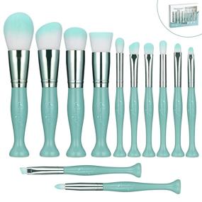 img 4 attached to 🌿 Oneleaf Standing Makeup Brushes 12-Piece Set: Premium Synthetic Brushes for Foundation, Powder, Concealers, and Eye Shadows - Green