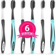 nuva dent ultra soft charcoal toothbrush - gentle, slim brush head, medium bristles - effective plaque removal, teeth whitening - ideal with activated charcoal toothpaste or whitening products, 6 pack logo