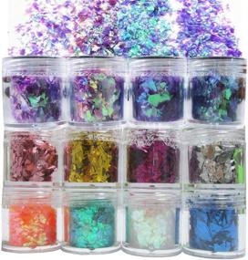 img 4 attached to 🎨 Irregular Resin Epoxy Art Craft Paint Glitters - 12 Colors Iridescent Chunky Glitter Flakes Kit for Festival Cosmetic Body Glitter, Nail Sequins, Sparkles Accessories, and Decorative Stickers