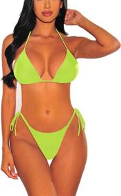 img 2 attached to Viottiset Women's Brazilian Thong 3 Piece Swimsuit Bikini Set with Halter Top and Cover Up Pants