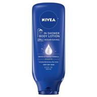 💦 nivea nourishing in-shower lotion for dry skin, 13.5 fl oz bottle logo