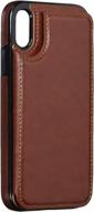 👜 leto dark brown leather wallet iphone xr case with kickstand, card slots - stylish flip folio cover for women - protective phone case logo