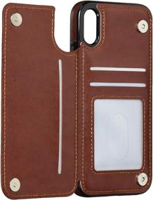 img 1 attached to 👜 LETO Dark Brown Leather Wallet iPhone XR Case with Kickstand, Card Slots - Stylish Flip Folio Cover for Women - Protective Phone Case