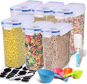 img 4 attached to EAGMAK Airtight Dry Food Storage Containers for Kitchen Pantry – BPA Free Cereal Container Set of 6 (Blue) – Ideal for Flour, Snacks, Nuts & More