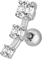 💎 16g 6mm surgical steel triple cz crystal curved cartilage stud earring by forbidden body jewelry logo