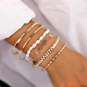 img 2 attached to Chic and Stylish 19pcs Stackable Open Cuff Wrap Bangle Bracelets: 🌸 Rose Gold & Gold Bracelet Set for Women, Perfect Gifts for Girls