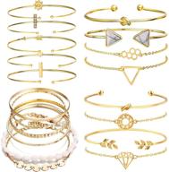 chic and stylish 19pcs stackable open cuff wrap bangle bracelets: 🌸 rose gold & gold bracelet set for women, perfect gifts for girls logo