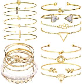 img 4 attached to Chic and Stylish 19pcs Stackable Open Cuff Wrap Bangle Bracelets: 🌸 Rose Gold & Gold Bracelet Set for Women, Perfect Gifts for Girls