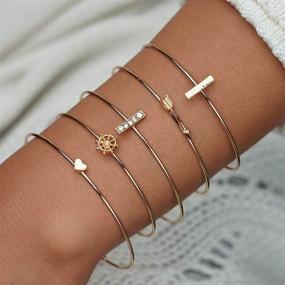 img 3 attached to Chic and Stylish 19pcs Stackable Open Cuff Wrap Bangle Bracelets: 🌸 Rose Gold & Gold Bracelet Set for Women, Perfect Gifts for Girls