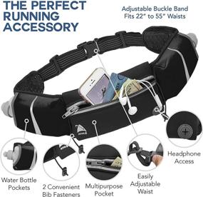 img 2 attached to 🏃 Athlé Running Belt - Large Fanny Pack Pocket, 2 Water Bottles, Phone-Wallet Fit, Bib Fasteners | Adjustable Waist Band, Key Clip, 360° Reflective