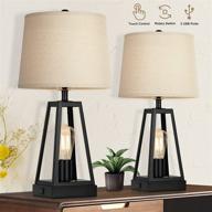 🔌 2-pack farmhouse touch table lamps with usb ports, 3-way dimmable bedside nightstand lamp set, rustic industrial lighting for living room bedrooms reading room, rotary switch, bulbs included логотип