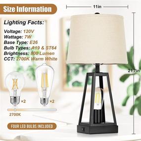 img 2 attached to 🔌 2-Pack Farmhouse Touch Table Lamps with USB Ports, 3-Way Dimmable Bedside Nightstand Lamp Set, Rustic Industrial Lighting for Living Room Bedrooms Reading Room, Rotary Switch, Bulbs Included