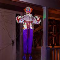 joyin 68-inch halloween hanging clown decoration, neon face hanging clown with led light-up eyes 🤡 and creepy sound for outdoor halloween decor, lawn, yard, and patio decoration, haunted house halloween decorations logo
