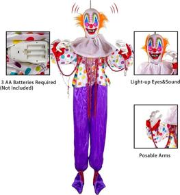 img 3 attached to JOYIN 68-Inch Halloween Hanging Clown Decoration, Neon Face Hanging Clown with LED Light-up Eyes 🤡 and Creepy Sound for Outdoor Halloween Decor, Lawn, Yard, and Patio Decoration, Haunted House Halloween Decorations