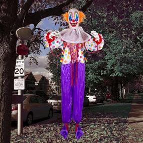 img 1 attached to JOYIN 68-Inch Halloween Hanging Clown Decoration, Neon Face Hanging Clown with LED Light-up Eyes 🤡 and Creepy Sound for Outdoor Halloween Decor, Lawn, Yard, and Patio Decoration, Haunted House Halloween Decorations