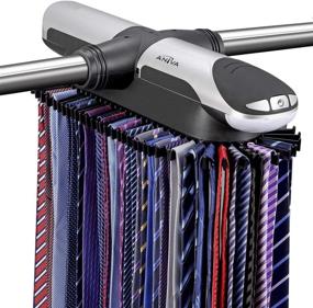 img 4 attached to 👔 Aniva Motorized Tie Rack - Ultimate LED Closet Organizer with J Hooks for Wired Shelving, Stores 72 Ties & 8 Belts, Battery-Operated Rotation