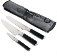 babish stainless steel german cutlery set, 3-piece with knife roll, silver logo
