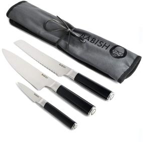 img 4 attached to Babish Stainless Steel German Cutlery Set, 3-Piece with Knife Roll, Silver