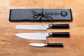 img 1 attached to Babish Stainless Steel German Cutlery Set, 3-Piece with Knife Roll, Silver