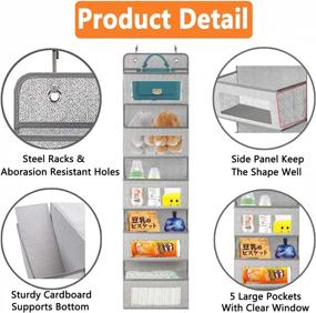 img 2 attached to 🗄️ Hanging Organizer with 5-Shelf Large Pockets, Foldable Storage for Pantry, Nursery, Bathroom, Closet, Dorm - Ripamedar Over The Door Organizer with Clear Windows and 2 Metal Hooks (Grey)