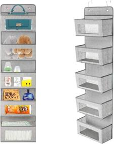 img 4 attached to 🗄️ Hanging Organizer with 5-Shelf Large Pockets, Foldable Storage for Pantry, Nursery, Bathroom, Closet, Dorm - Ripamedar Over The Door Organizer with Clear Windows and 2 Metal Hooks (Grey)