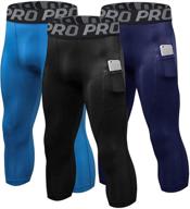 🩳 men's compression pants 3/4 capri leggings: dry fit workout, running, athletic gym tights bottom - 3 pack with pockets логотип