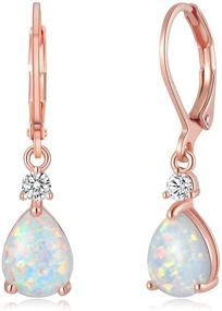 img 4 attached to FEELDAN Premium 14K Gold Plated White Opal Teardrop Lever-Back Dangle Earrings - Hypoallergenic Jewelry