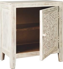 img 2 attached to 🏺 Vintage White Signature Design by Ashley Fossil Ridge Boho Accent Cabinet/End Table