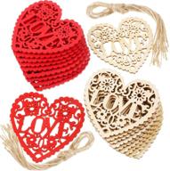 boao 20 wooden heart embellishments with twine for valentine's day wedding party – natural wood color & red hearts ornament for hanging crafts logo