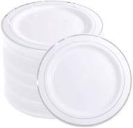 🍽️ premium white appetizer plates for party and wedding - wellife 144 pieces silver plastic dessert plates, 7.5 inch disposable salad plates with silver rim logo