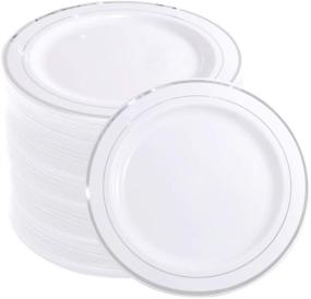 img 4 attached to 🍽️ Premium White Appetizer Plates for Party and Wedding - WELLIFE 144 Pieces Silver Plastic Dessert Plates, 7.5 inch Disposable Salad Plates with Silver Rim