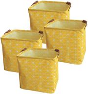 🧺 fuxi 13-inch square canvas toy storage bins basket with handle - collapsible toy organizer for nursery storage, gift baskets, kid's toy & laundry - pack of 4 (yellow) logo