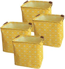 img 4 attached to 🧺 Fuxi 13-Inch Square Canvas Toy Storage Bins Basket with Handle - Collapsible Toy Organizer for Nursery Storage, Gift Baskets, Kid's Toy & Laundry - Pack of 4 (Yellow)