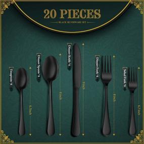 img 3 attached to Upgrade Your Table Settings with Hiware 20-Piece Black Silverware Set for 4 - Premium Stainless Steel Flatware Cutlery Set with Tray and Mirror Finish - Perfect for Home and Restaurant Use - Dishwasher Safe